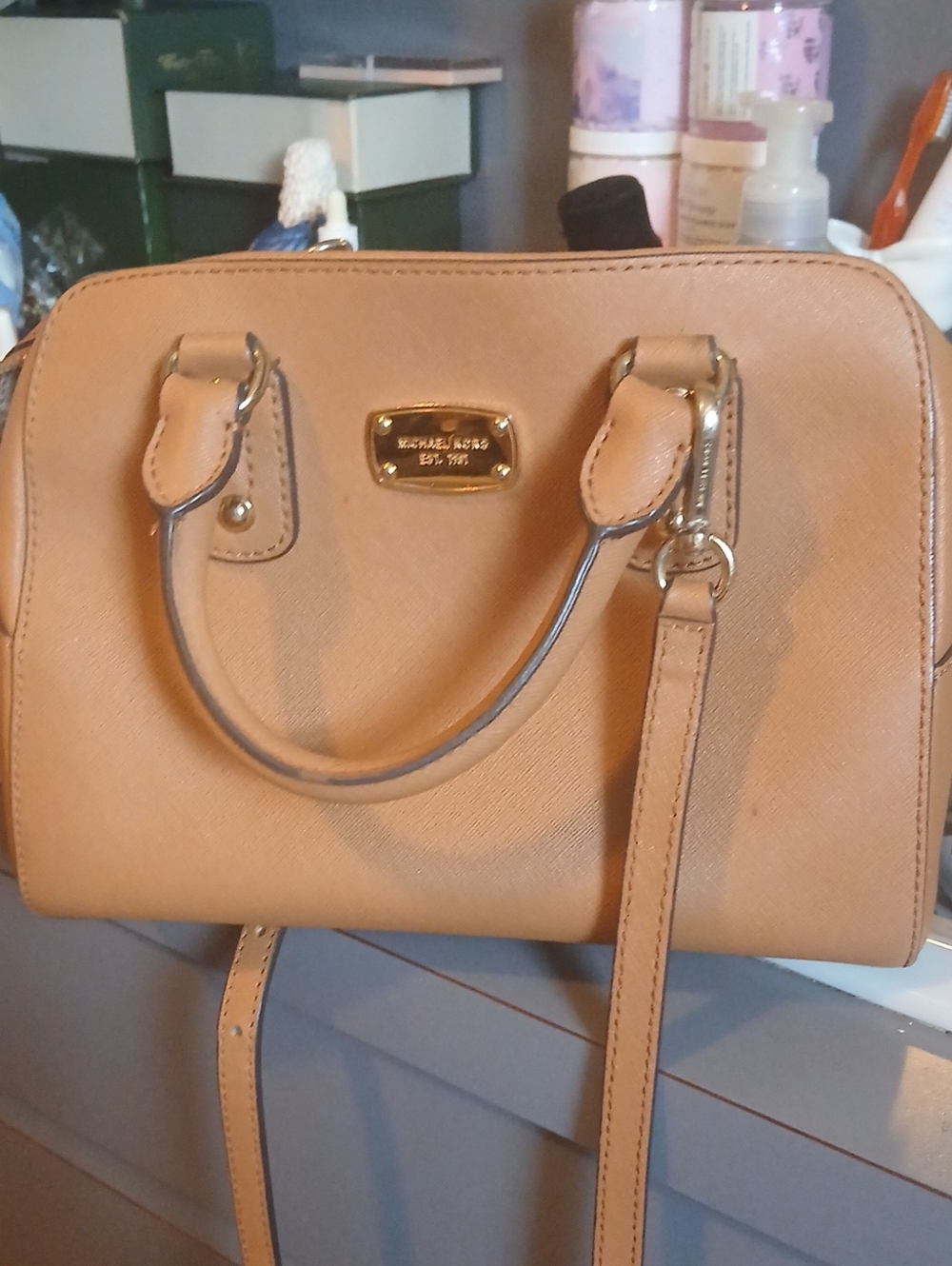 Michael Kors Tan Leather Satchel with Gold Hardware With Crossbody EUC